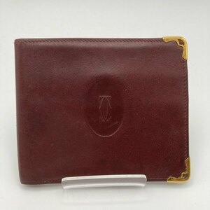 １円～　A-1　60　Cartier カルティエ　二つ折り財布　コンパクトウォレット　ボルドー　マストライン　ゴールド　カード収納　お札入れ