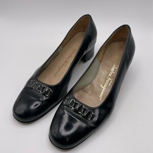 1円～　A-3　60　FERRAGAMO　Ferragamo　フェラガモ　パンプス　靴　ブラック　OR40074　H47　サイズ6　チェーン　