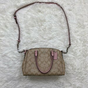 １円～　A-1　60　COACH　コーチ　　MINI SAGE CARRYALL IN SIGNATURE F29434　PVC　レザ-　ピンク　2WAY　ハンドバッグ　ショルダーバッグ