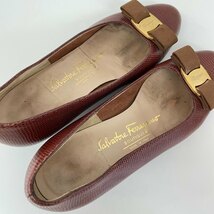 １円～　A-1　60　Salvatore Ferragamo フェラガモ　型押し　パンプス　ヴァラ　VARA　リボン　ブラウン　ゴールド　サイズ5 1/2　_画像5