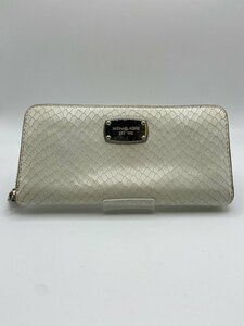 1円～　A-1　60　MICHAEL KORS マイケルコース　長財布　型押し　ロングウォレット　プレート　ホワイト　ラウンドジップ　