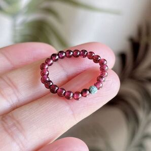 天然石 ワインレッドガーネット/ターコイズの指輪(番号A3610)