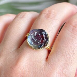 【天然石】逸品レインボーフローライト 花のリング指輪(A3608)