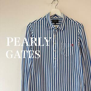 PEARLY GATES 　パーリーゲイツ　ロゴ入　ストライプ　長袖　ポロシャツ