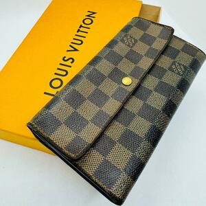 極美品 LOUIS VUITTON ルイヴィトン ダミエ ポルトフォイユ サラ N61734 二つ折り長財布 カード入れ×6 金具 ヴィンテージ ロゴ　