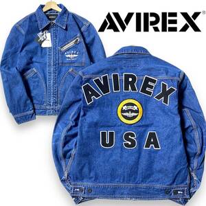 【M】新品 定価2.4万 アヴィレックス 12オンス デニムジャケット AVIREX ステッチワーク×パッチワーク ブルゾン ジージャン 3155002◆R290