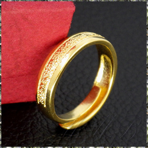 [RING] 18K Gold Adjustable Roll サンド エンボス センター ライン デザイン アジャスタブル フリーサイズ 巻き指輪 5mm ゴールドリング