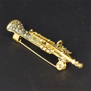 [BROOCH] Gold & Crystal CZ Trumpet 金管楽器 吹奏楽 ブラスバンド トランペット ラッパ 4.5cm メタル ゴールド ブローチの画像3