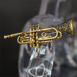 [BROOCH] Gold & Crystal CZ Trumpet 金管楽器 吹奏楽 ブラスバンド トランペット ラッパ 4.5cm メタル ゴールド ブローチの画像7