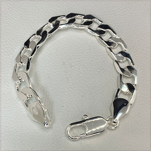 [BRACELET] 925 Sterling Silver Plated 6面カット オーバル 喜平 チェーン シルバー ブレスレット 11x205mm (23.5g)