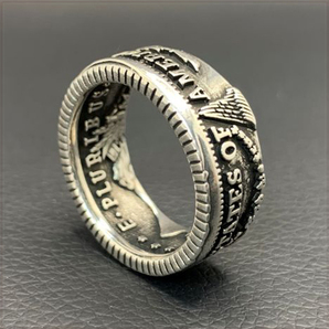 [RING] VINTAGE MORGAN SILVER DOLLAR アメリカ 1921年 モーガン ダラー 銀貨 1＄コイン デザイン 10mm シルバー リング 26号の画像3