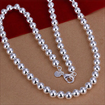 [NECKLACE] 925 Sterling Silver Plated hollow ball 球体 ボール チェーン シルバー ネックレス φ6x500mm (18g)_画像2