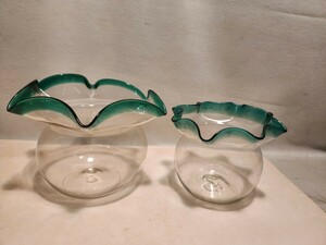 昭和レトロ 金魚鉢 2点セット　メダカ アンティーク フリル レトロ ガラス製