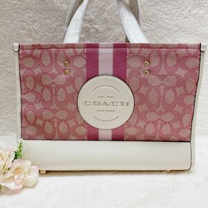 【新品未使用】COACHトートバッグ 2wayデンプシーキャリーオールデニム　ピンク　ホワイト