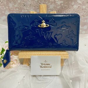 【24時間以内発送】Vivienne Westwood 長財布 ブルー エナメル ラウンドファスナー 財布