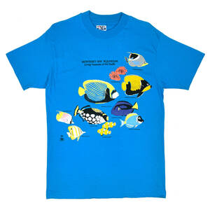 USA製 Late1980~Early1990s 'MONTEREY BAY AQUARIUM' S/S Tee L Blue ヴィンテージ 半袖 Tシャツ シングルステッチ 水族館 魚 青