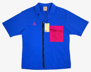 デッドストック 2018 NIKE ACG S/S Nylon shirts M ナイキ オールコンディションズギア ナイロン半袖開襟シャツ メッシュ ブルー×ピンク