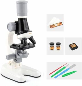 実験室用顕微鏡スライド 顕微鏡おもちゃ 1200x 顕微鏡教育ツールセット 顕微鏡部品 (色: ホワイト