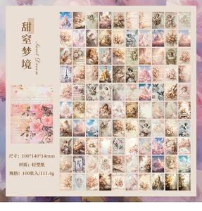 46　絵画風デザインペーパー　【甜窒梦境】素材紙　コラージュ素材　デコ