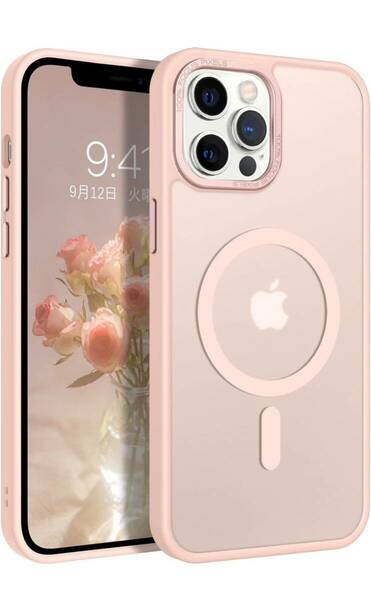 iPhone12ProMax ケース MagSafe対応 ワイヤレス充電 マット感 半透明 指紋防止 レンズ保護 耐衝撃 iPhone12Promaxケース ピンクA39