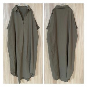 新品シャツワンピース☆大きいサイズ☆スキッパーワンピース☆Ｖネック☆半袖☆ゆったり☆春物夏物☆ コットン