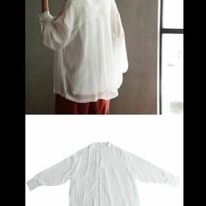 アンティカ シアー プリーツ シャツ ホワイト長袖 ブラウス トップス フリーサイズ patterntorsoの画像2