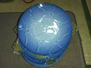 新品未使用　有田焼　萬永　ブルー　青　お皿　5枚セット　直径約18.5cm