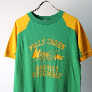 70s~80s USA製 Champion チャンピオン バータグ グリーン イエロー Tシャツ size L / 古着 ヴィンテージ アメカジ