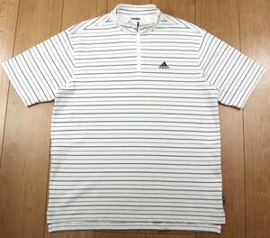 美品★adidas golf アディダス・ゴルフ　CLIMALITE ボーダー柄 ハーフジップ半袖ドライモックシャツ/Mサイズ