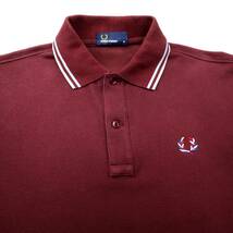 FRED PERRY フレッドペリー　ユニオンジャック＆ハット刺繍入り ティップライン半袖ポロシャツ/日本製/ワイン/Mサイズ_画像4