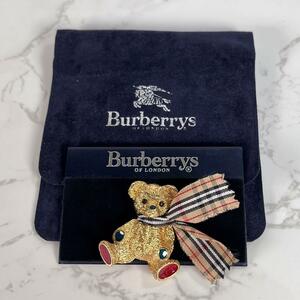 【極美品】バーバリー/BURBERRY テディベア ブローチ　ノバチェック　金色