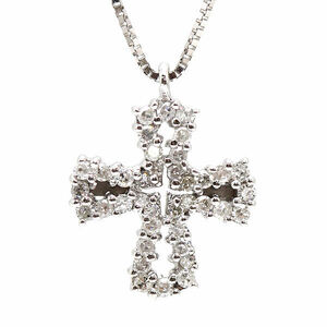 K18WG クロスモチーフネックレス 約40cm ダイヤモンド 0.20ct 18金 ホワイトゴールド 十字架 21628