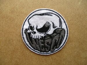 【中古】WESCO ドクロ 刺繍 ワッペン/アップリケどくろガイコツBIKER髑髏バイカーSKULLパッチpatchキャラクター S43