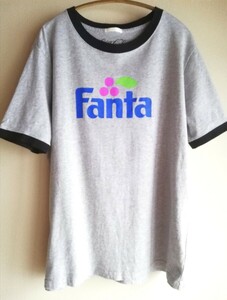 Fanta ファンタ グレープ リンガーTシャツ Coca-Cola コカコーラ GU 古着 アメカジ レトロポップ グレー 半袖Tシャツ 灰色 Lサイズ
