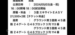 5/3日　金曜日　東京ドーム巨人戦　エキサイトシートチケット　2枚セット