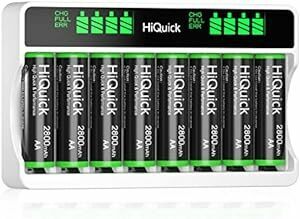 HiQuick 充電池充電器セット 単3電池+充電器セット 単三 単四 ニッケル水素、ニカド充電池に対応 8スロット 自由充電可能