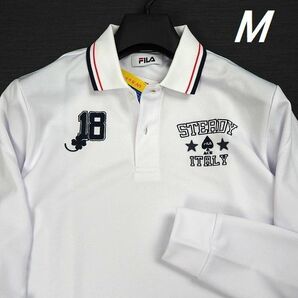 R339 新品 FILA GOLF フィラ ゴルフ 長袖 ポロシャツ 刺繍ロゴ ストレッチ 吸汗速乾 M ホワイトの画像1