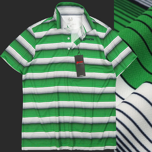 R348 新品 スリクソン ゴルフ 松山英樹プロモデル ボーダー ポロシャツ 半袖 SRIXON (サイズ:3L) グリーン