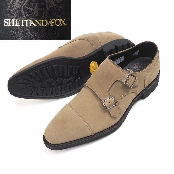 P561 新品 シェットランドフォックス クロフトン スエード ダブルモンク シューズ 24.5cm ラギッドソール SHETLANDFOX 紳士靴