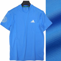 R356 新品 アディダスゴルフ モックネック シャツ 半袖 (サイズ:L) adidas GOLF ゴルフウェア サックスブルー_画像1