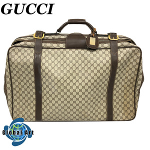 ●3D099/GUCCI グッチ/トランクケース/ハンドバッグ/旅行鞄/GGスプリーム/ダブルG/レザー/PVC/ゴールド金具/ブラウン/茶/ヴィンテージ