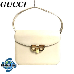 ●3D491/GUCCI グッチ/ハンドバッグ/GG/フォーマル/レザー/ゴールド金具/アイボリー系/オールド/ヴィンテージ