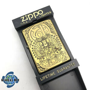 ★E03777【未使用保管品】ZIPPO ジッポー/オイルライター/千手観音菩薩/和柄/2019年製/ゴールド/箱付