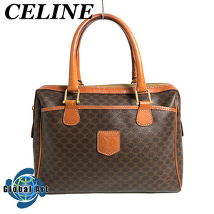 ●3D433/CELINE セリーヌ/ハンドバッグ/ミニボストン/マカダム/トリオンフ/ロゴ/ゴールド金具/PVC/レザー/キャメル/ブラウン/ヴィンテージ