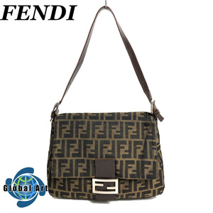 ●3D369【美品】FENDI フェンディ/ショルダーバッグ/肩掛け/マンマバケット/ズッカ柄/FF/キャンバス/シルバー金具/ブラウン/茶