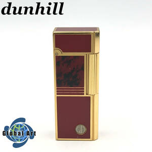 ★E04285/dunhill ダンヒル/ガスライター/dロゴ/石付/ボルドー×ゴールド/火花OK