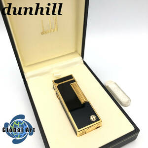 ★E04286/dunhill ダンヒル/ガスライター/dロゴ/ブラック×ゴールド/箱付/火花OK