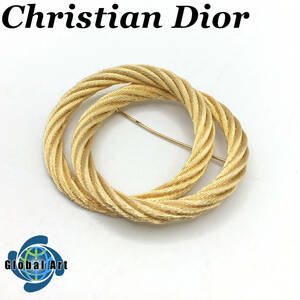 ★E04785/Christian Dior クリスチャンディオール/ブローチ/ツイスト/ロープ/ダブルサークル/約5.2㎝×約6.1㎝/ゴールド