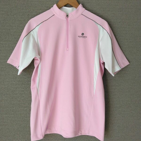 アシュワース　ポロシャツ　ゴルフウェア 半袖 半袖シャツ ハーフジップ　ピンク　　ASHWORTH