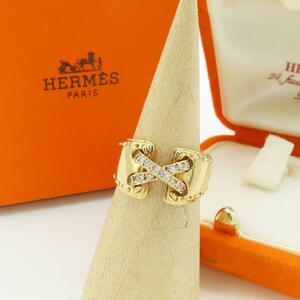  редкий прекрасный товар HERMES Hermes Vintage Gold бриллиант черный sling кольцо 750 K18 Mexico 12 номер 51 FF5